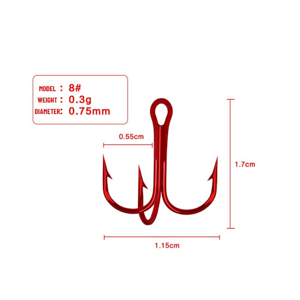 50 stk røde fiskekroge højkulstofstål 8 8 8
