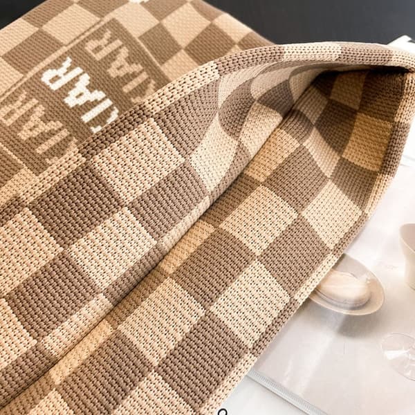 Stickad rutväska för kvinnor Canvas Tote Axelväskor 4 4