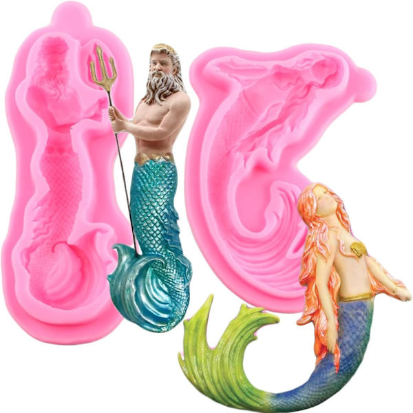2 stk Mermaid Silikone Forme Mermaid Resin Forme Havfrue Kage