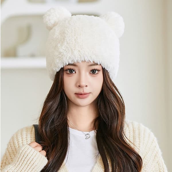 Bear Ear Stickad Mössa Vinter Varm Cap BEIGE beige