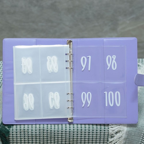 100 kirjekuoren haaste Binder Kirjekuoret Säästöhaasteet purple