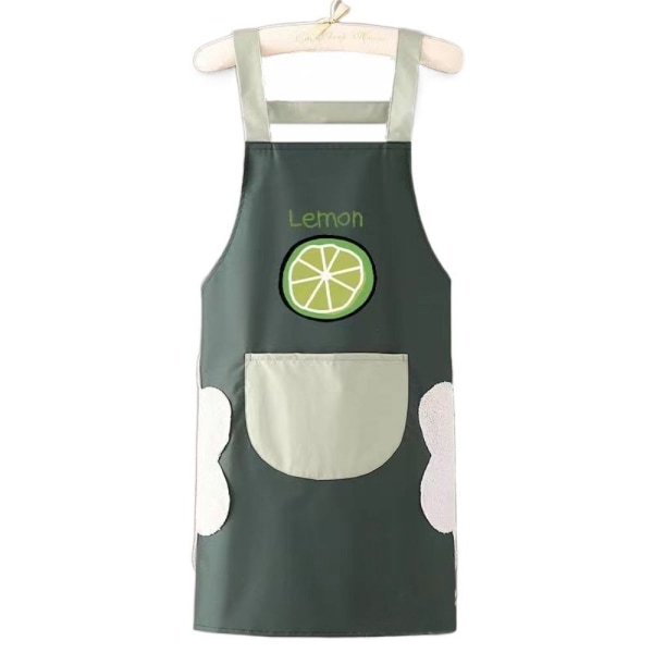 Hjem Køkkenforklæder Restaurantforklæder MØRKEGRØN CITRON CITRON dark green lemon-lemon