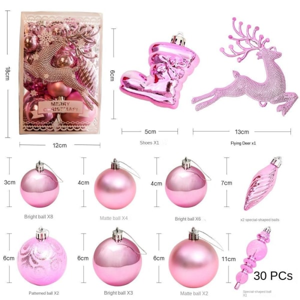 30st Julgransdekorationer Julbollsdekor ROSA pink