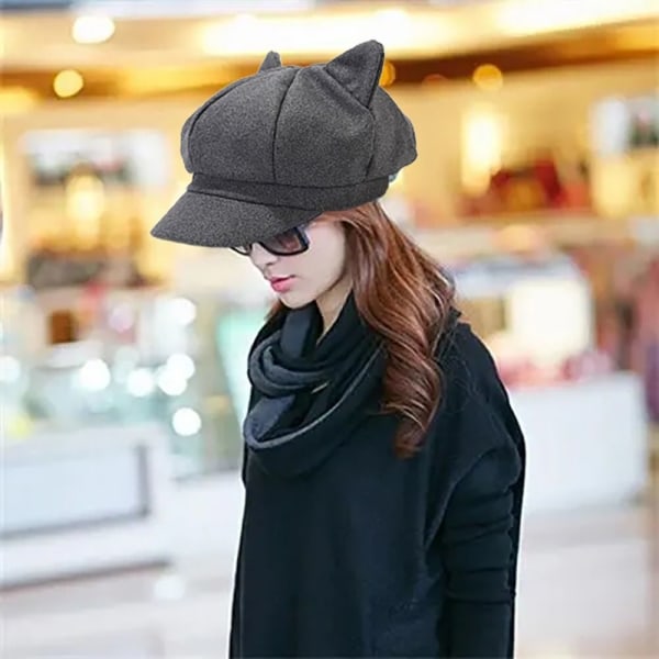 Cat's Ears Hat Beret Hat MØRKEGRÅ Dark Grey