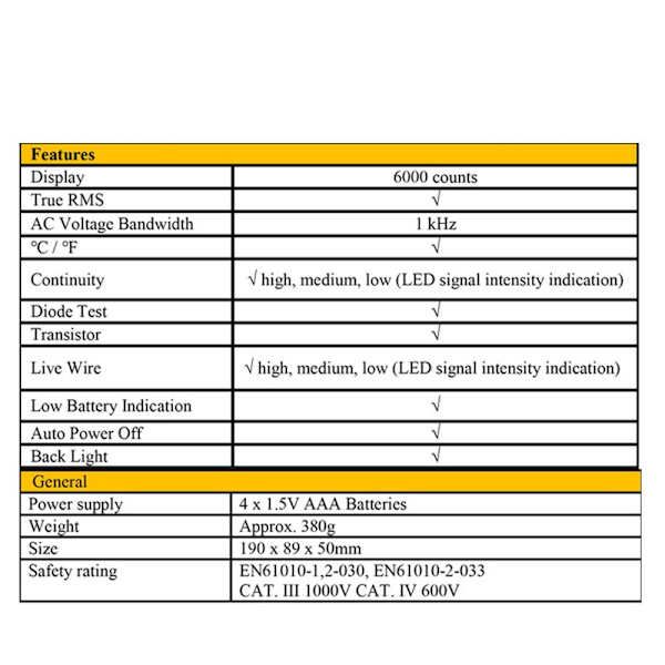 Digital Smart Multimeter Transistori Testers 6000 Counts True RMS
