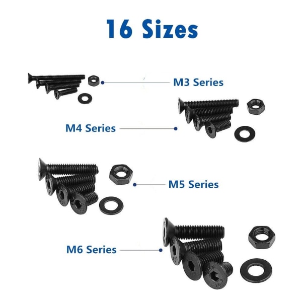 1030 stk Skruer Sortiment Sekskantsokkel Flathode Skruer Bolter og
