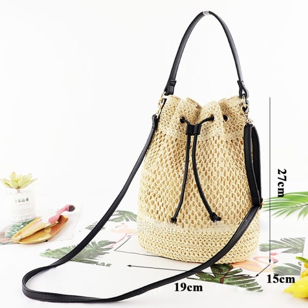 Kvinder Stor Kapacitet Straw Bucket Bag Sommer BEIGE beige