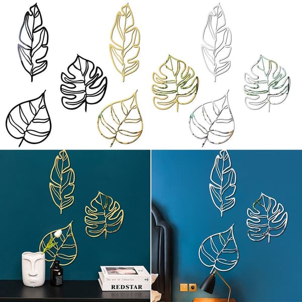 3STK/Sett Wall Stickers 3D Hollow Line Leaf SØLV silver