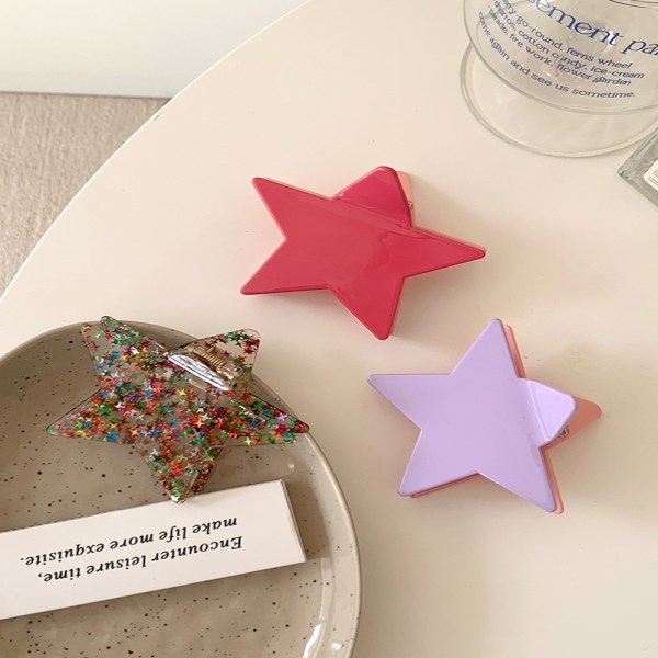 2 Stk Fem-Takkede Stjerne Hår Clip Shiny Star Hår Klo Clips Black