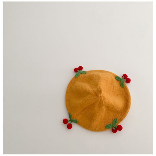 Ensfargede Beret-hatter for barn Kirsebær-baskerhatter KHAKI khaki