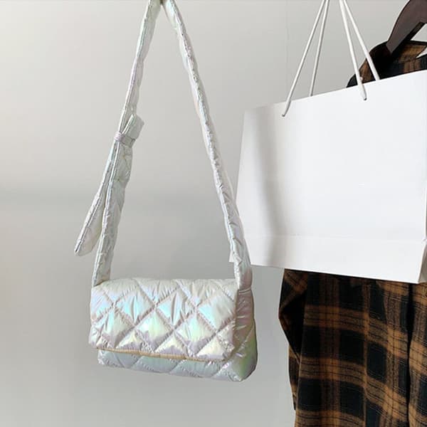 Plaid skuldertasker Puffy Håndtasker HVID white