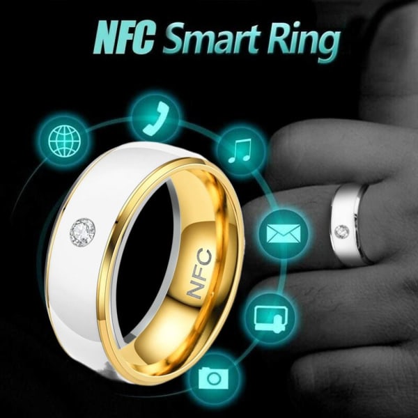 NFC Smart Ring Finger Digital Ring HVID&GULD 6 WHITE&GOLD 6