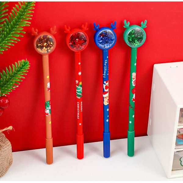 4 kpl Christmas Neutral Pens Elk Sequins Pen VIHREÄ green