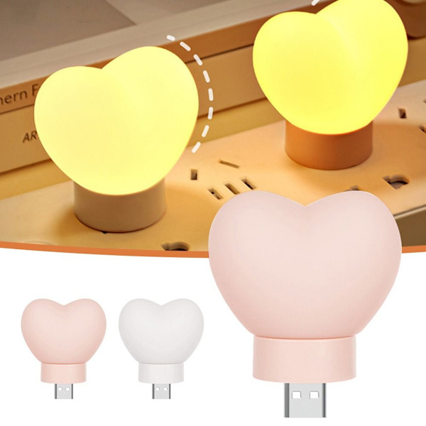 LED Nattlampor USB In-Line skrivbordslampa Love Heart Shape rosa