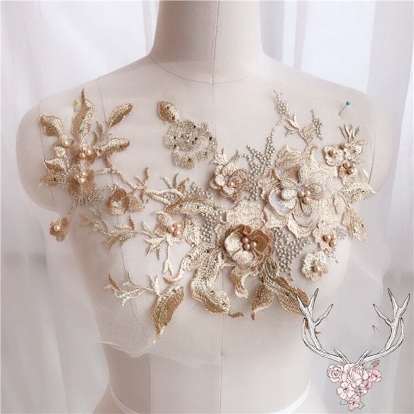 Brudekjole Trim Broderi Tyll Applikasjon Perle GULL Gold
