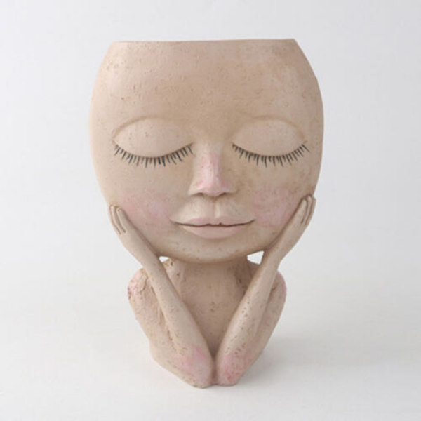 Girl Face Head Statue Docka Blomkruka E E E