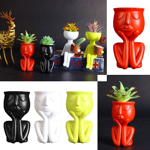 Cactus Planter muotokuva Veistos Kukkaruukku MUSTA 2 2 Black 2-2