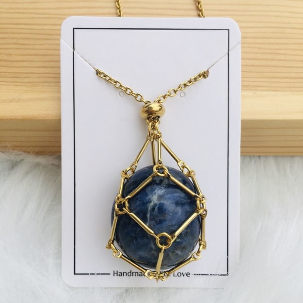 Crystal Holder Cage Necklace Crystal Net Metal Halsband SILVER Silver Lapis Lazuli-Lapis Lazuli