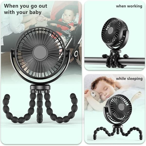 Blæksprutte Ventilator Klapvogn Ventilator SORT 5200MAH 5200MAH