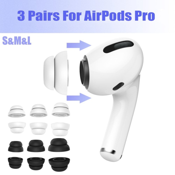 6 stk silikon ørepropper for Air Pods Pro hvit