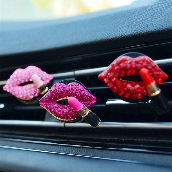 Bil Air Outlet Aromaterapi Clip Rhinestone Red Lips Clips ROSA Pink