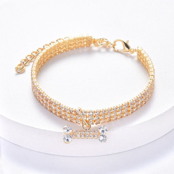 Pet Halsband Hund Zircon Bone Halsband GOLD M Gold M