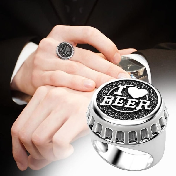 Ølflaskekork Ring I Love Beer Ring SØLV 10 Silver 10