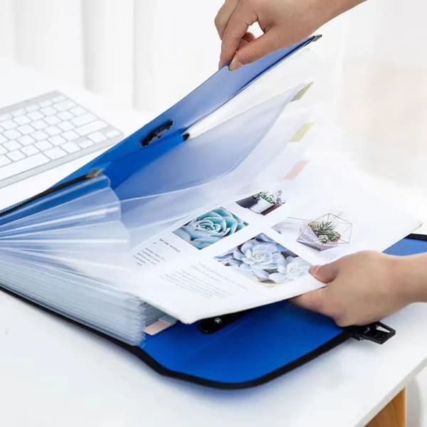 Expanderande fil Dragspel Mapp Papper Dokumentlagring BLÅ blue