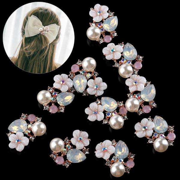 10 STK Flower Rhinestone Buttons Flatback Plating Pearl Hårnål