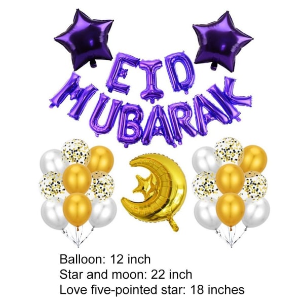 Eid Mubarak Ballonger Bokstav Folie Ballonger LILLA Purple