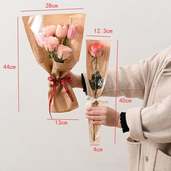 20/30 KPL Rose Pakkaus Sleeve Bag Bouquet Pakkauslaukku MUSTA Black Single-Single