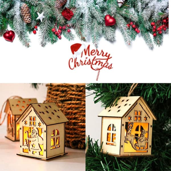 2 stk DIY Xmas træhus jule LED lys 2 2 2