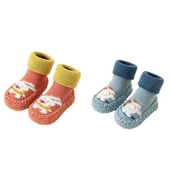 2 par Baby Walking Sko og Sokker Baby Anti-skli sokker ORANGE&BLUE 14cm