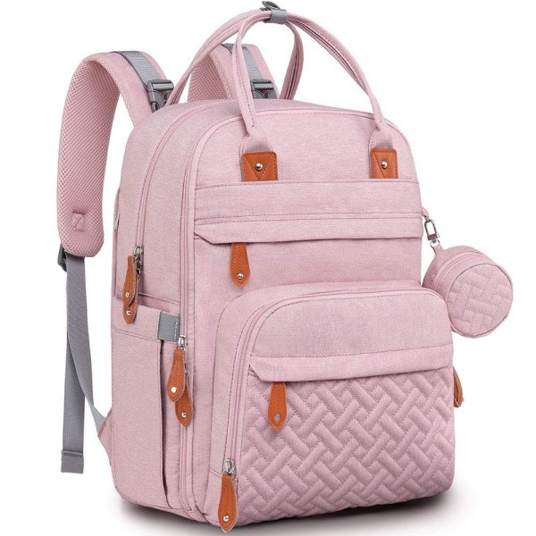 Pusletaske rygsæk med bærbart puslepude til mødre og fædre pink