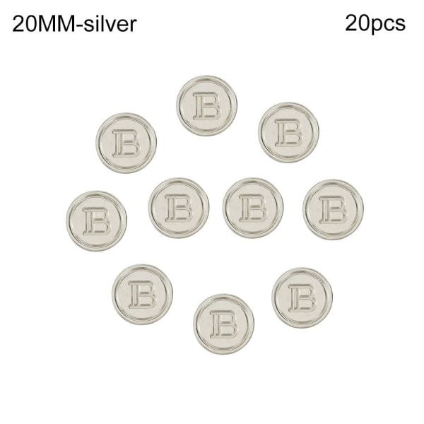 20st Metall Bokstav B Knappar Skjorta Knappar SILVER 20MM20ST silver 20MM20pcs-20pcs