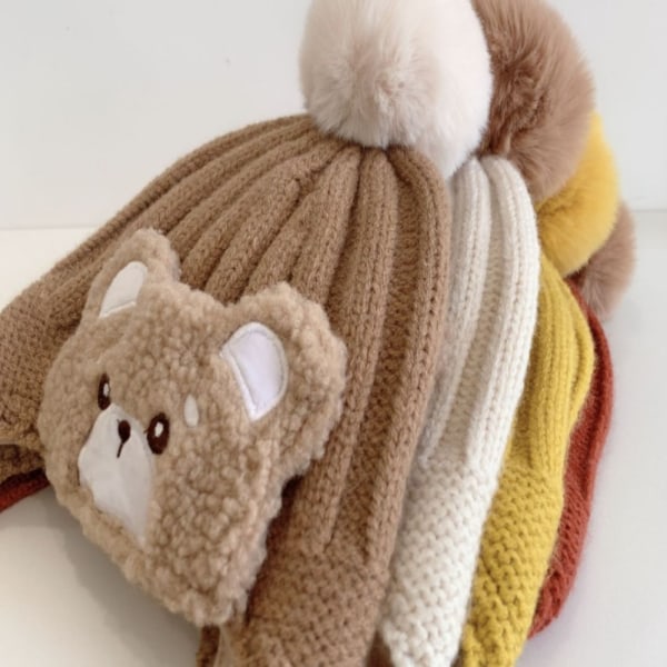Big Pompom Baby talvi lämmin hattu sarjakuva karhu paksu korva Beige