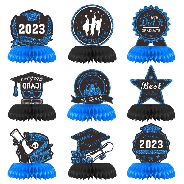 9st/ Set Graduation Dekoration Honeycomb Balls BLÅ Blue