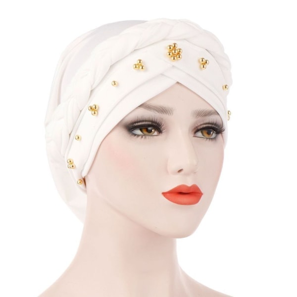 Kvinder Turban Cap Beaded Tørklæde HVID white