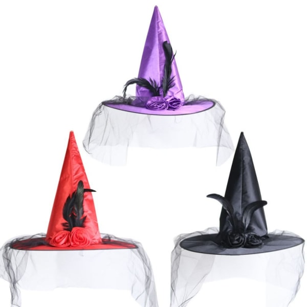 Halloween Häxhatt Feather Wizard hatt RÖD red