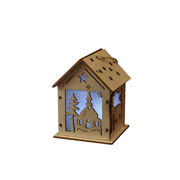 2STK Julelys Træhus Lysende Kabine 7X7X9CMHOUSE 7x7x9cmHouse