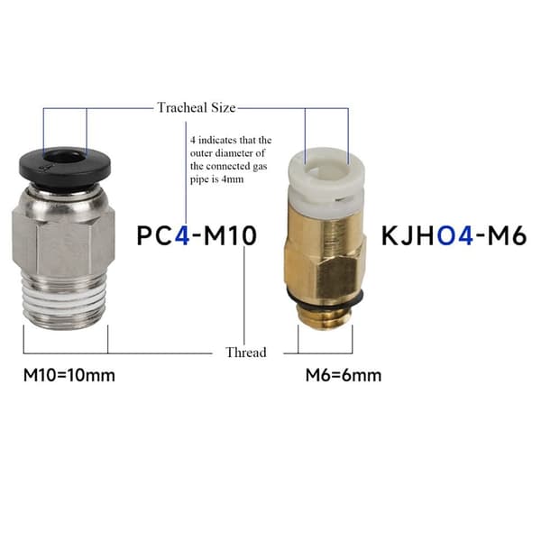 1M PTFE-putki Bowden-letku 2X PC4-M6 & PC4-M10 -liittimillä