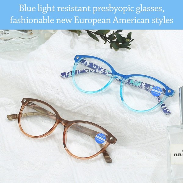 Anti-blått lys lesebriller Runde briller ROSA STYRKE Pink Strength 200