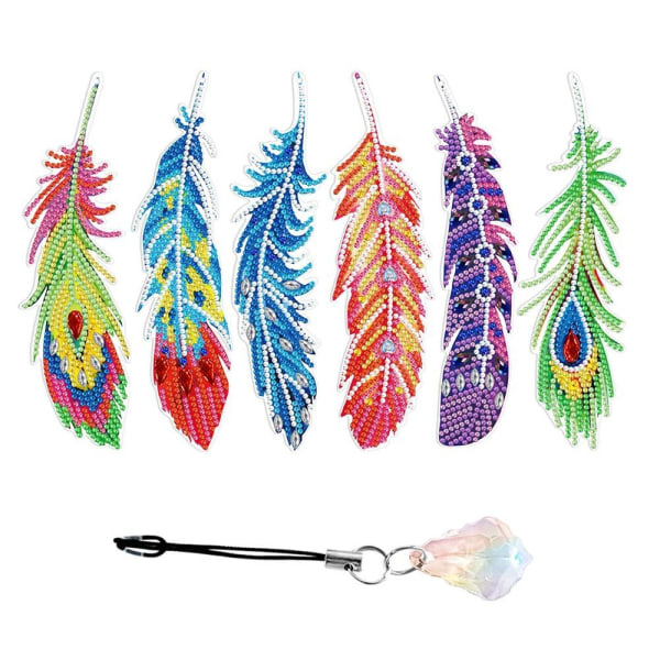 6 kpl / set Feather Bookmark Diamond painting Kirjanmerkki 01 01 01