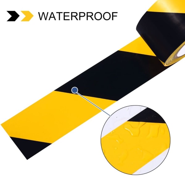2 tommer x 108 fot faretape Black and Yellow Stripe Safety