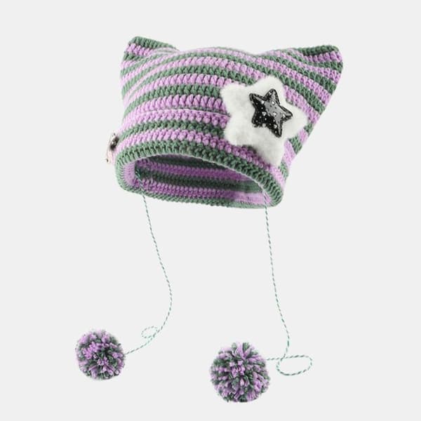 Pullover Cap Neulottu cap PURPLE&GREEN AA purple&green A-A