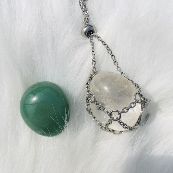Crystal Holder Cage Kaulakoru Crystal Net Metal Kaulakoru SILVER Silver Green Aventurine-Green Aventurine