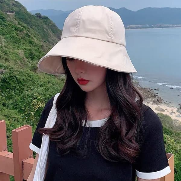 Ponytail Bucket Hat Beach Cap KHAKI Khaki