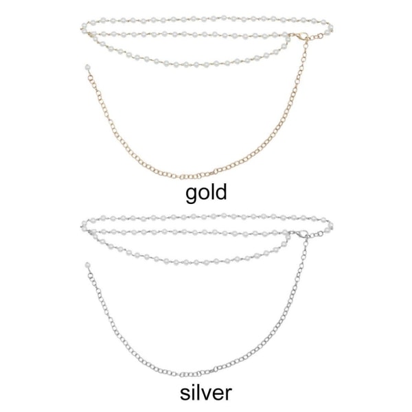 Kaksikerroksinen Pearl Belt Thin Chain vyötärönauha GOLD gold