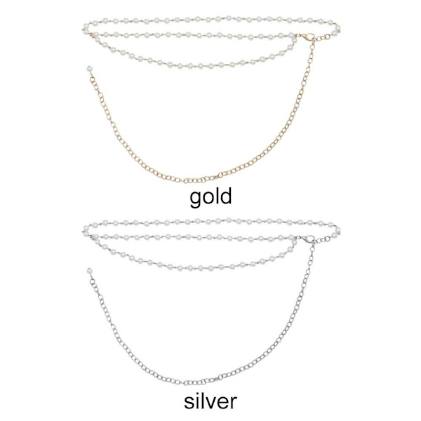 Kaksikerroksinen Pearl Belt Thin Chain vyötärönauha SILVER silver