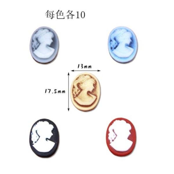 50 kpl Resin Lady Head Cameo Flat Back Cabochons Undrilled Cameo